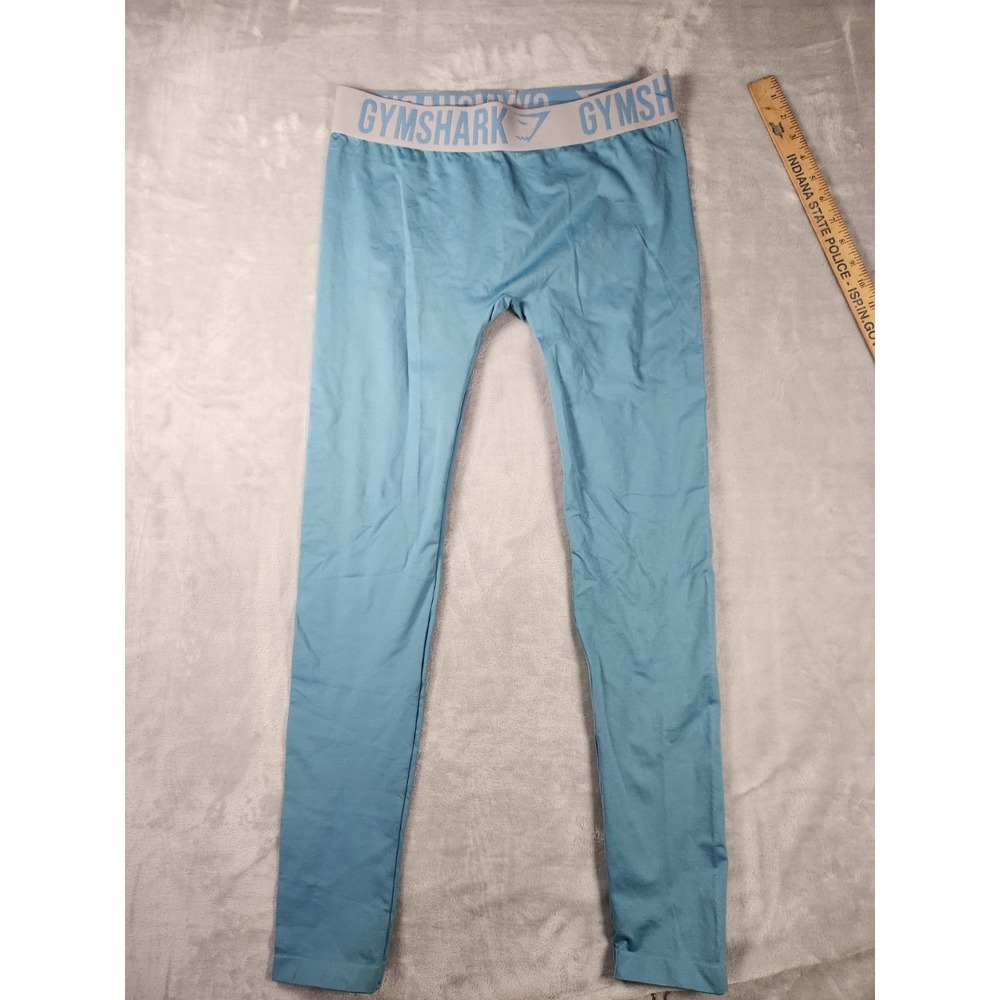 Gymshark Fit Blue Seamless Low Rise‎ Leggings Logo Waistband Size Medium EUC